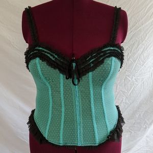 Cacique 18/20 corset bustier aqua and black NWOT